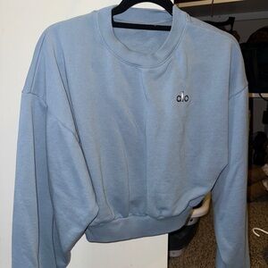 ALO Yoga Celestial Blue Crop Crew Neck Sweater